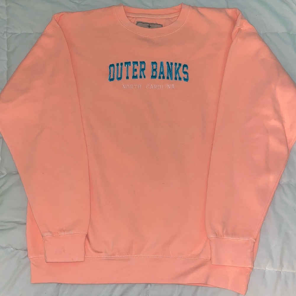 Outer Banks Vibrant Peach and Teal Embroidered Oversized Crewneck